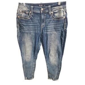 Miss Me Women's Denim Ankle Crop Jeans Embellished Pockets Size 29‎ Distressed